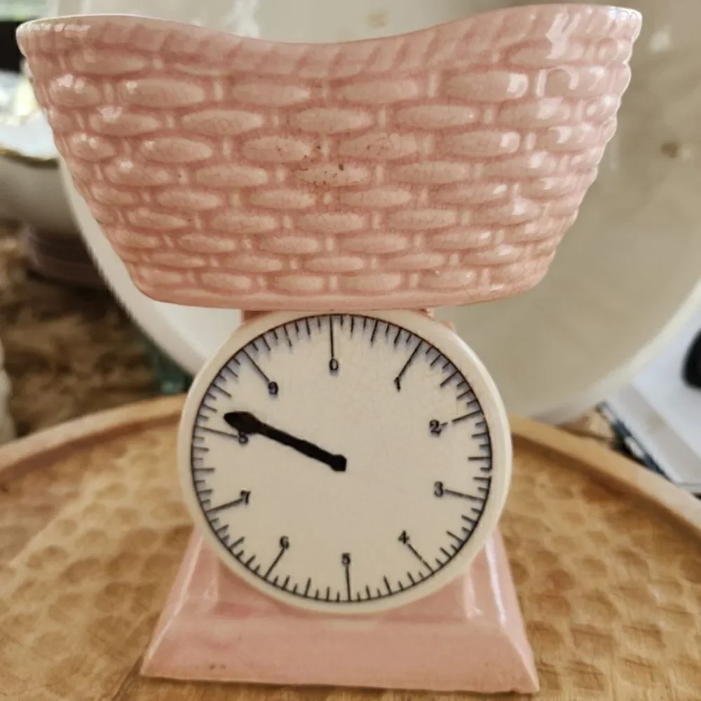 Vintage Pink Baby Scale and Moses Basket Planter Decor